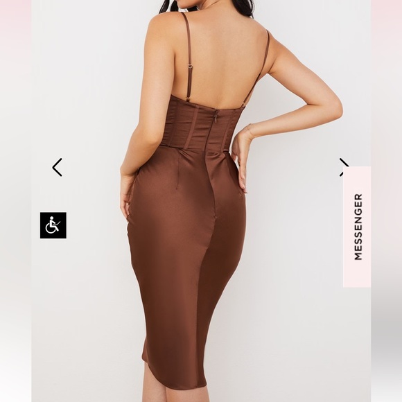 NWOT - HOUSE OF CB Myrna Satin Corset Slip Dress in CHOCOLATE - Picture 4 of 13